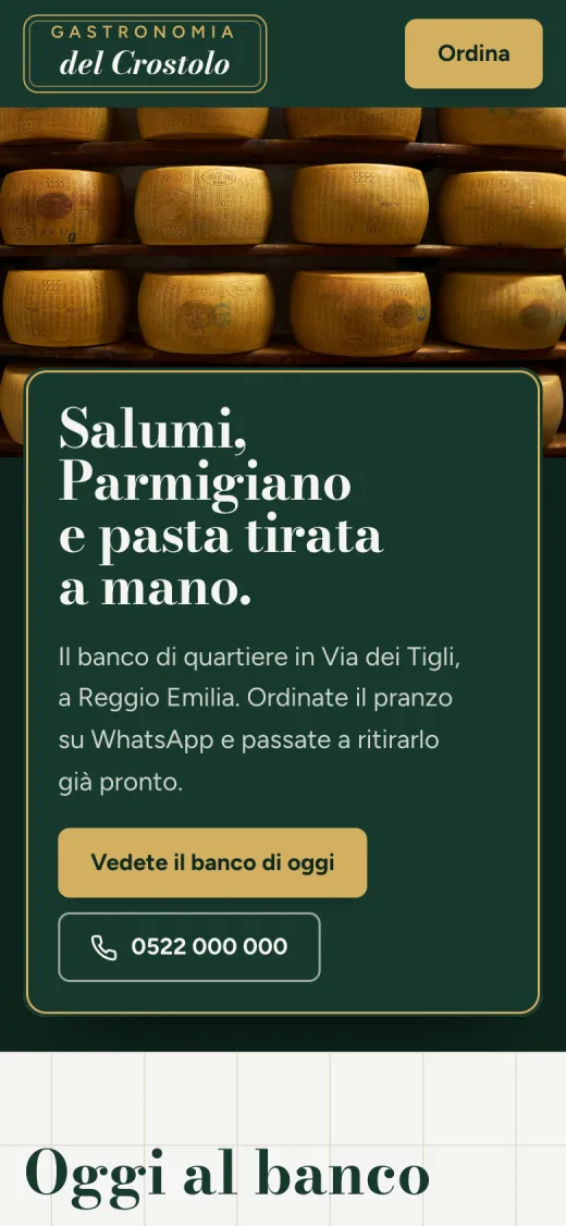 Il sito d'esempio della Gastronomia del Crostolo visto dal telefono